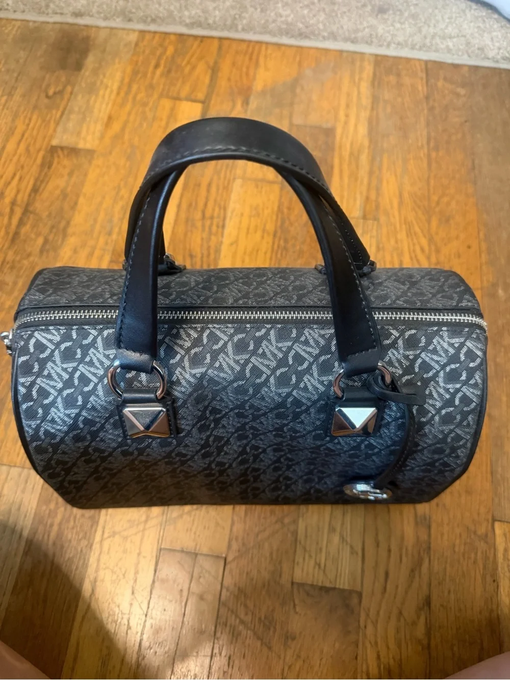 Michael Kors Black and Silver Grayson Medium Duffle Satchel NWT